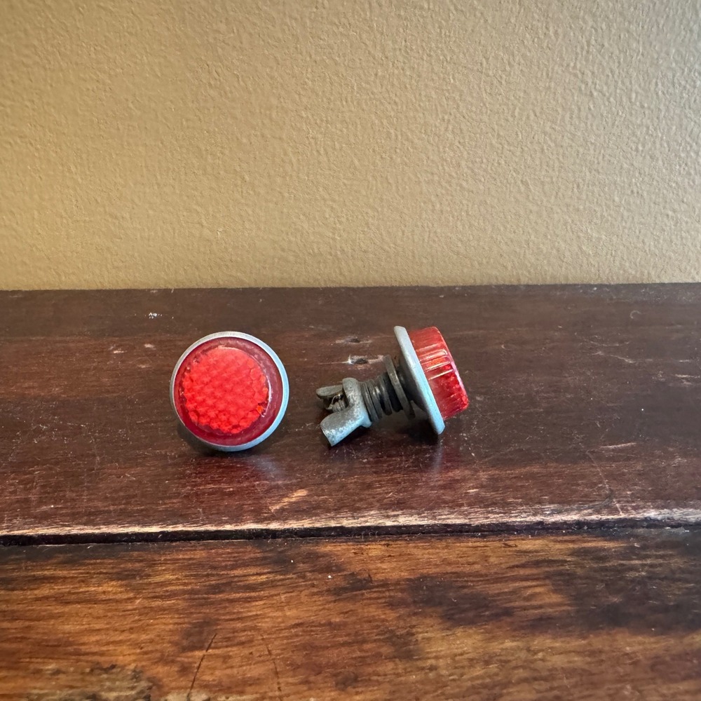 Pair (2) Vintage Metal‎ Screw on Red Plastic Bicycle Tire Reflectors